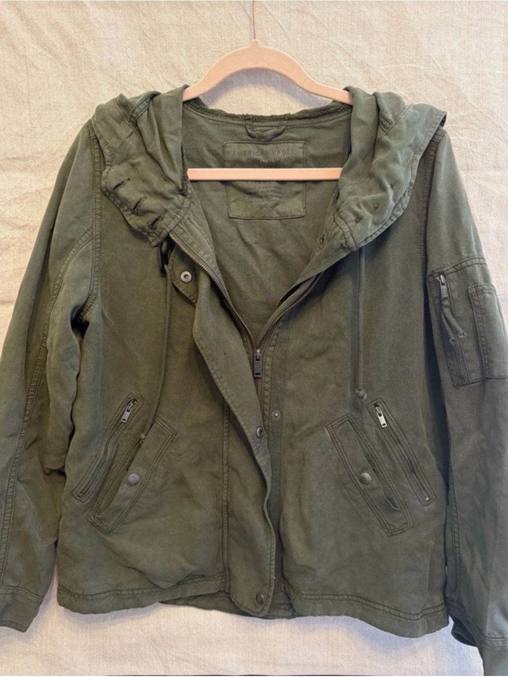 American Eagle Outfitters Olive Utility Hooded Jacket
